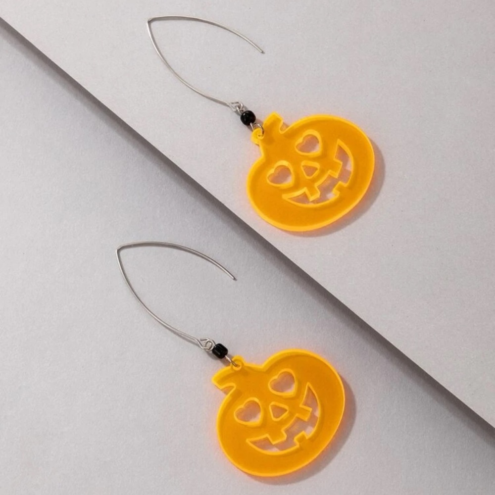 🎃 Adorable Bright Neon Jack-o-lantern Pumpkin Heart Eye Hook Earrings 🎃